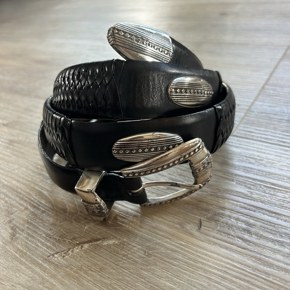 Brighton #98053 Salina Taper Silver & Black Leather Belt Size 40 Vtg 1998